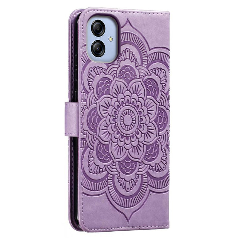 Uniqkart for Samsung Galaxy A04e 4G / M04 4G / F04 4G Stand Phone Case Imprinting Mandala Flower Flip PU Leather Magnetic Protective Cover - Purple