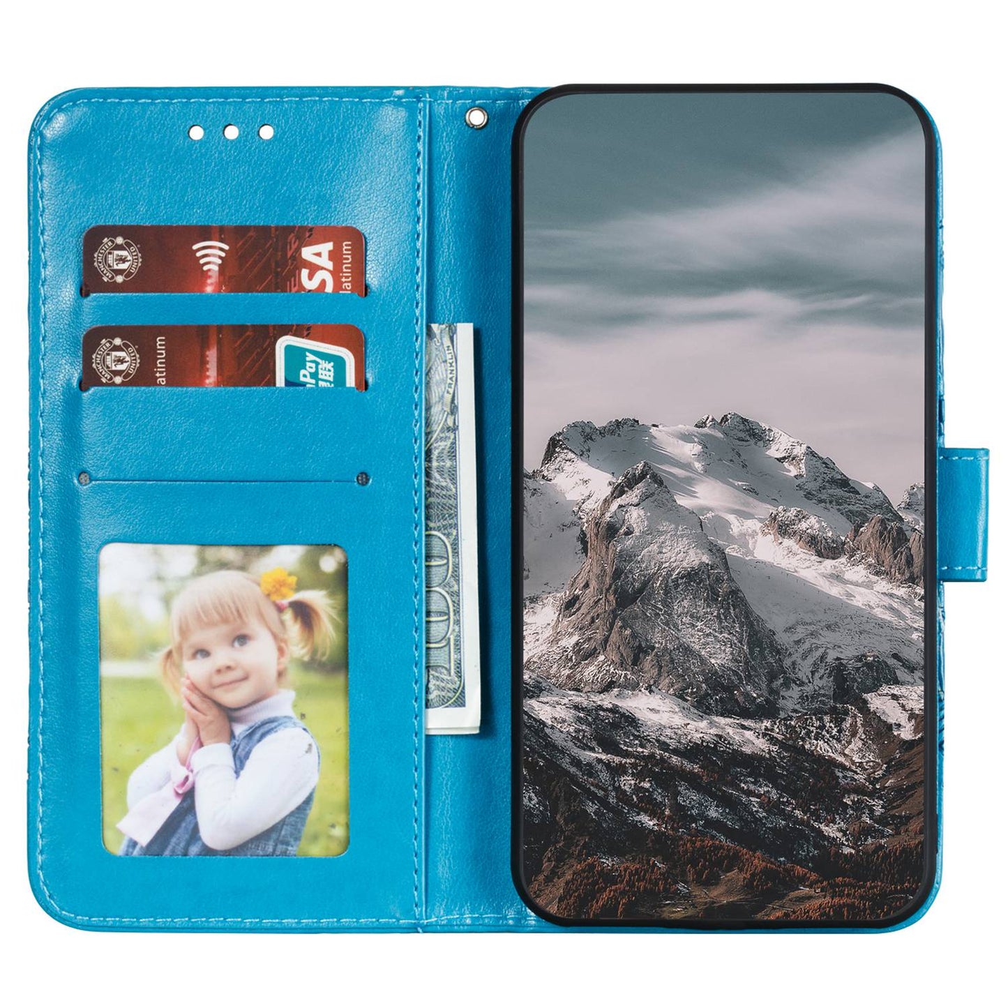 Uniqkart for Honor 80 Pro 5G PU Leather Wallet Stand Phone Cover Imprinting Mandala Flower Protective Case - Blue