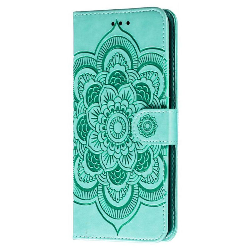 Uniqkart for Honor 80 Pro 5G PU Leather Wallet Stand Phone Cover Imprinting Mandala Flower Protective Case - Green