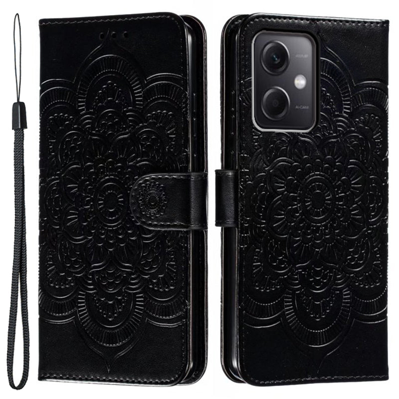 Uniqkart for Xiaomi Poco X5 5G / Redmi Note 12 5G (China) / (Global) / (India) Mandala Imprinted Case Leather Wallet Stand Phone Cover - Black