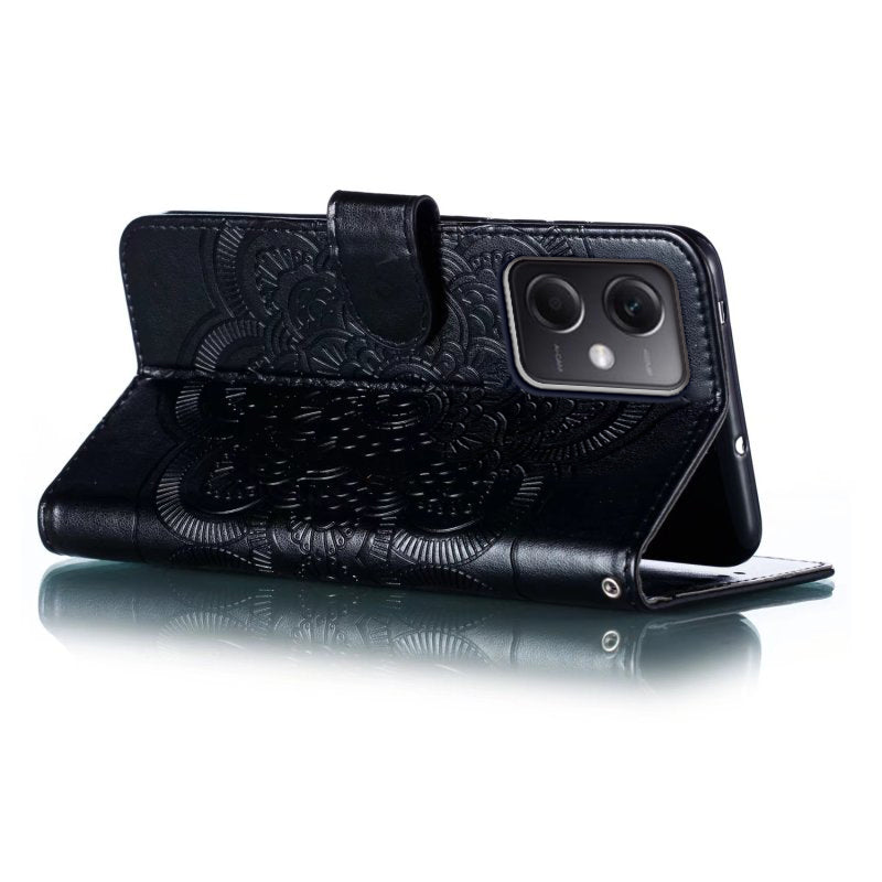 Uniqkart for Xiaomi Poco X5 5G / Redmi Note 12 5G (China) / (Global) / (India) Mandala Imprinted Case Leather Wallet Stand Phone Cover - Black