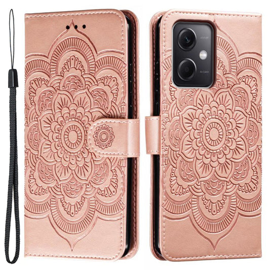 Uniqkart for Xiaomi Poco X5 5G / Redmi Note 12 5G (China) / (Global) / (India) Mandala Imprinted Case Leather Wallet Stand Phone Cover - Rose Gold