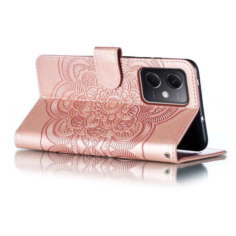 Uniqkart for Xiaomi Poco X5 5G / Redmi Note 12 5G (China) / (Global) / (India) Mandala Imprinted Case Leather Wallet Stand Phone Cover - Rose Gold