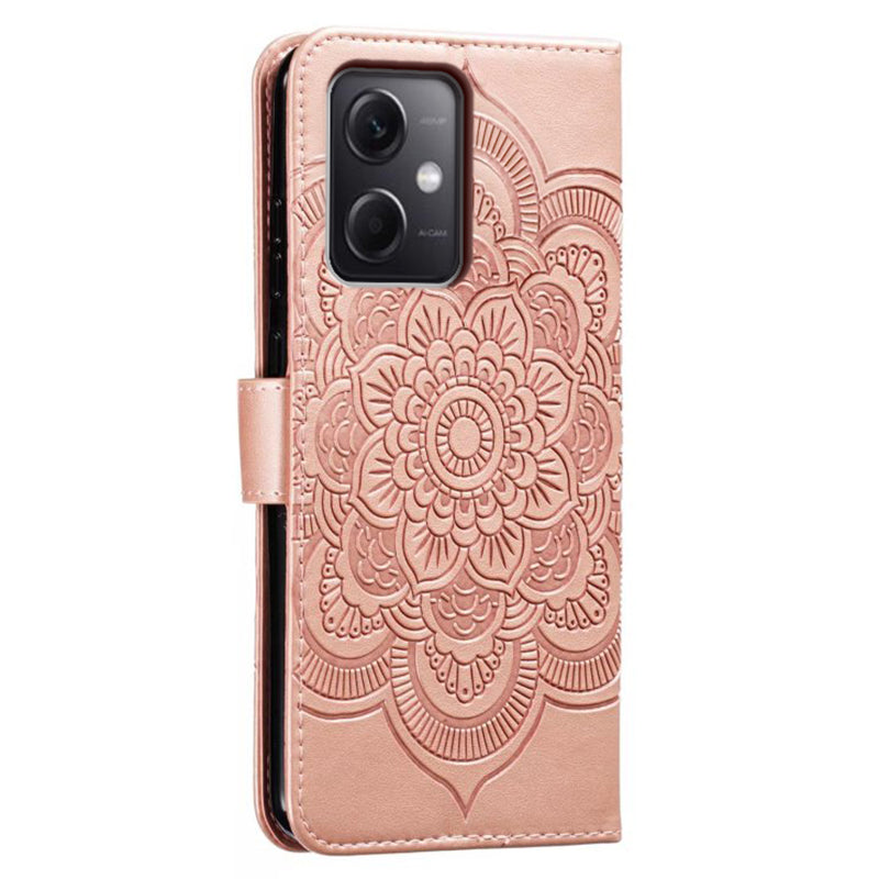 Uniqkart for Xiaomi Poco X5 5G / Redmi Note 12 5G (China) / (Global) / (India) Mandala Imprinted Case Leather Wallet Stand Phone Cover - Rose Gold
