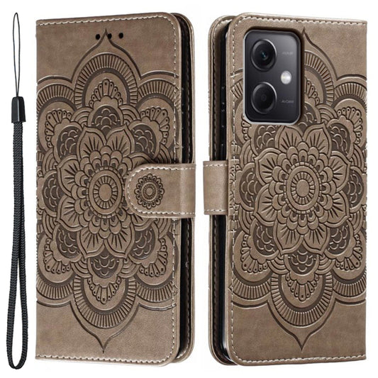Uniqkart for Xiaomi Poco X5 5G / Redmi Note 12 5G (China) / (Global) / (India) Mandala Imprinted Case Leather Wallet Stand Phone Cover - Grey