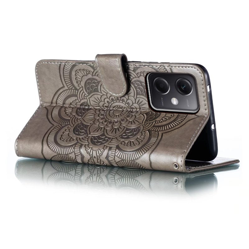 Uniqkart for Xiaomi Poco X5 5G / Redmi Note 12 5G (China) / (Global) / (India) Mandala Imprinted Case Leather Wallet Stand Phone Cover - Grey