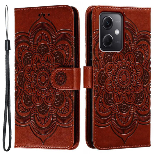 Uniqkart for Xiaomi Poco X5 5G / Redmi Note 12 5G (China) / (Global) / (India) Mandala Imprinted Case Leather Wallet Stand Phone Cover - Brown