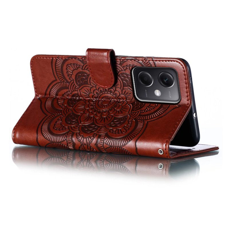 Uniqkart for Xiaomi Poco X5 5G / Redmi Note 12 5G (China) / (Global) / (India) Mandala Imprinted Case Leather Wallet Stand Phone Cover - Brown
