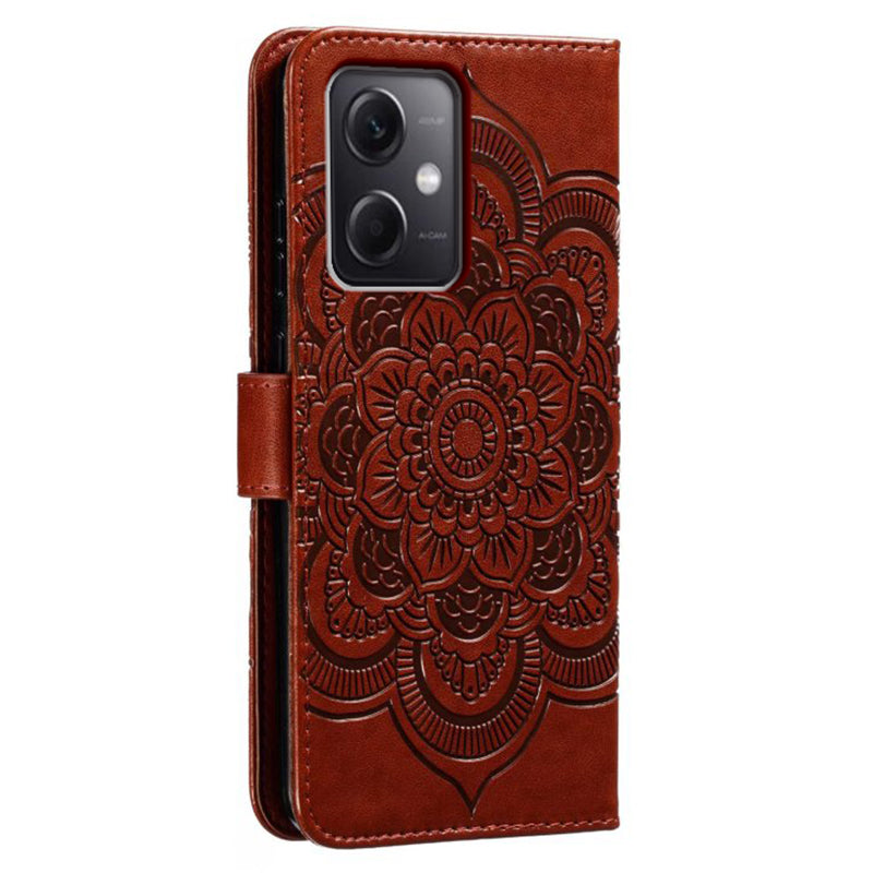 Uniqkart for Xiaomi Poco X5 5G / Redmi Note 12 5G (China) / (Global) / (India) Mandala Imprinted Case Leather Wallet Stand Phone Cover - Brown