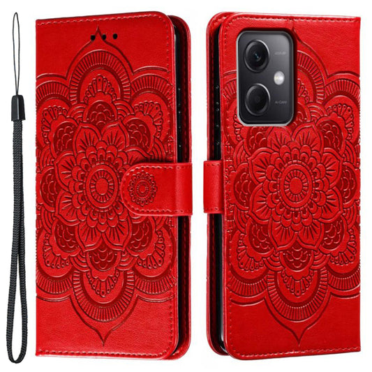 Uniqkart for Xiaomi Poco X5 5G / Redmi Note 12 5G (China) / (Global) / (India) Mandala Imprinted Case Leather Wallet Stand Phone Cover - Red
