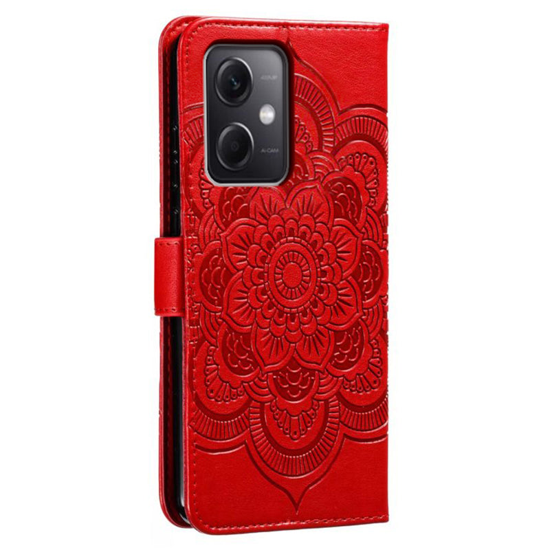 Uniqkart for Xiaomi Poco X5 5G / Redmi Note 12 5G (China) / (Global) / (India) Mandala Imprinted Case Leather Wallet Stand Phone Cover - Red