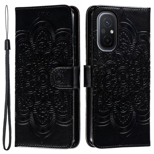 Uniqkart for Xiaomi Redmi 12C 4G Leather Wallet Phone Cover Mandala Imprinted Drop-proof Stand Case - Black