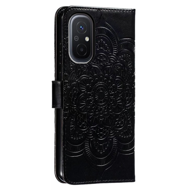 Uniqkart for Xiaomi Redmi 12C 4G Leather Wallet Phone Cover Mandala Imprinted Drop-proof Stand Case - Black