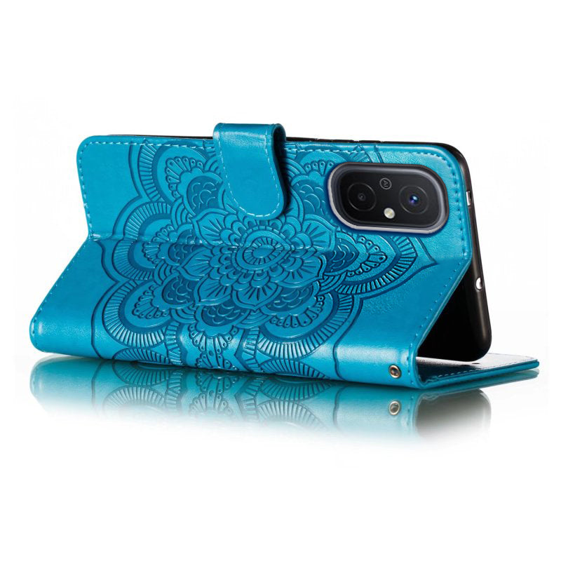 Uniqkart for Xiaomi Redmi 12C 4G Leather Wallet Phone Cover Mandala Imprinted Drop-proof Stand Case - Blue