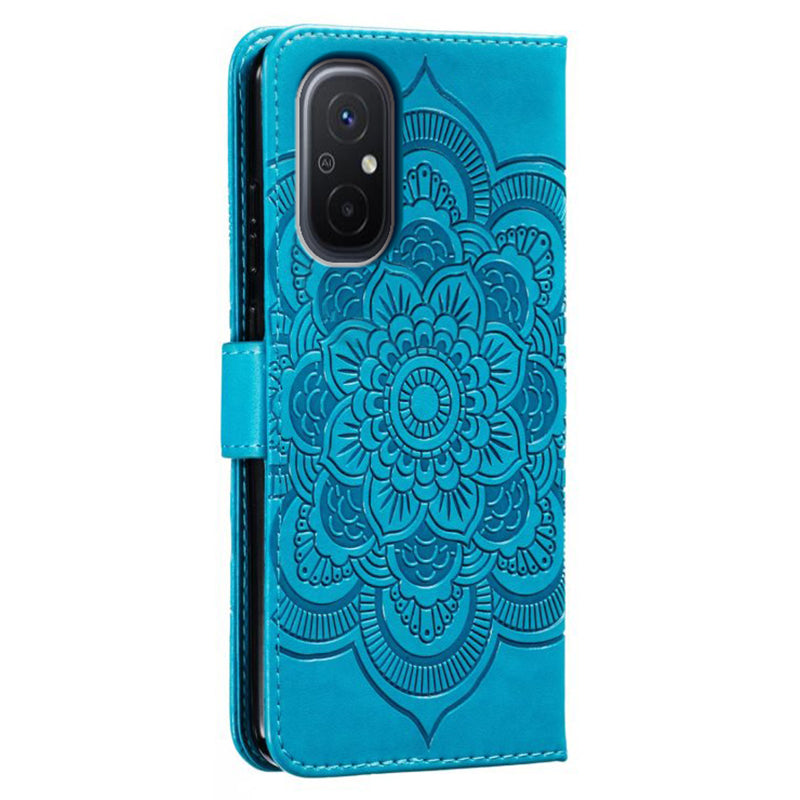 Uniqkart for Xiaomi Redmi 12C 4G Leather Wallet Phone Cover Mandala Imprinted Drop-proof Stand Case - Blue