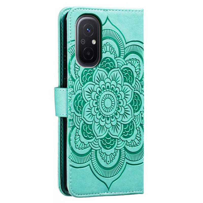 Uniqkart for Xiaomi Redmi 12C 4G Leather Wallet Phone Cover Mandala Imprinted Drop-proof Stand Case - Green