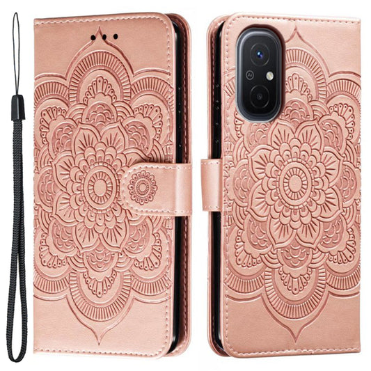 Uniqkart for Xiaomi Redmi 12C 4G Leather Wallet Phone Cover Mandala Imprinted Drop-proof Stand Case - Rose Gold