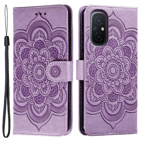 Uniqkart for Xiaomi Redmi 12C 4G Leather Wallet Phone Cover Mandala Imprinted Drop-proof Stand Case - Purple