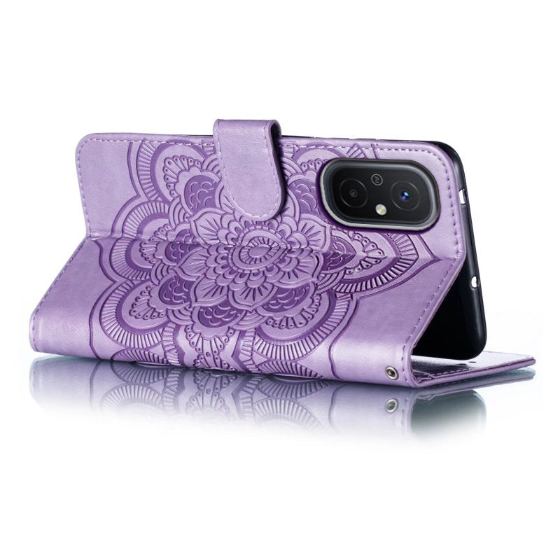 Uniqkart for Xiaomi Redmi 12C 4G Leather Wallet Phone Cover Mandala Imprinted Drop-proof Stand Case - Purple