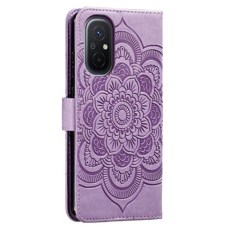 Uniqkart for Xiaomi Redmi 12C 4G Leather Wallet Phone Cover Mandala Imprinted Drop-proof Stand Case - Purple
