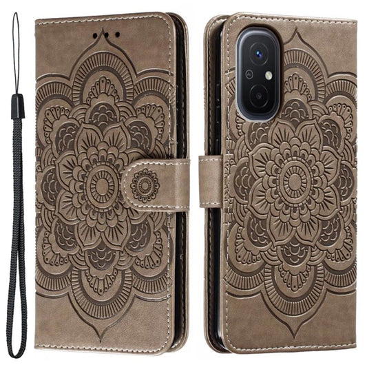 Uniqkart for Xiaomi Redmi 12C 4G Leather Wallet Phone Cover Mandala Imprinted Drop-proof Stand Case - Grey