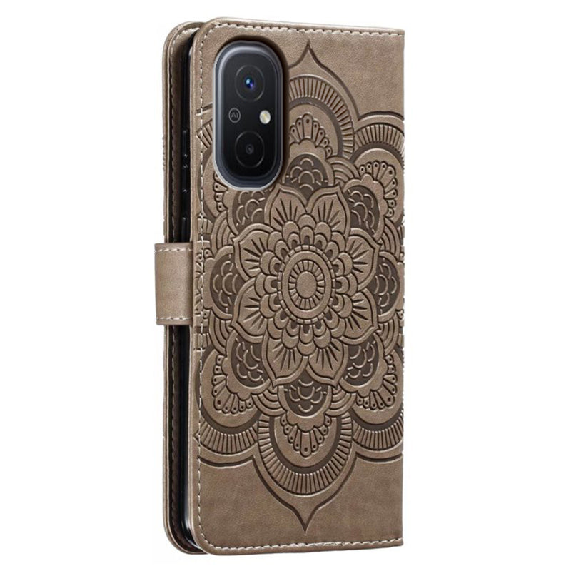 Uniqkart for Xiaomi Redmi 12C 4G Leather Wallet Phone Cover Mandala Imprinted Drop-proof Stand Case - Grey