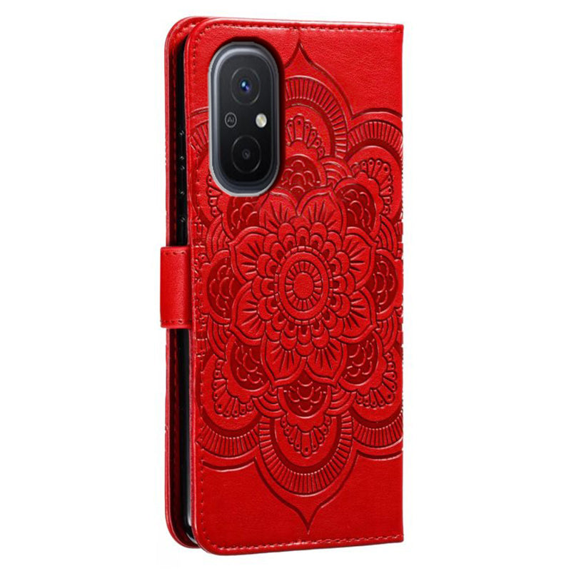 Uniqkart for Xiaomi Redmi 12C 4G Leather Wallet Phone Cover Mandala Imprinted Drop-proof Stand Case - Red