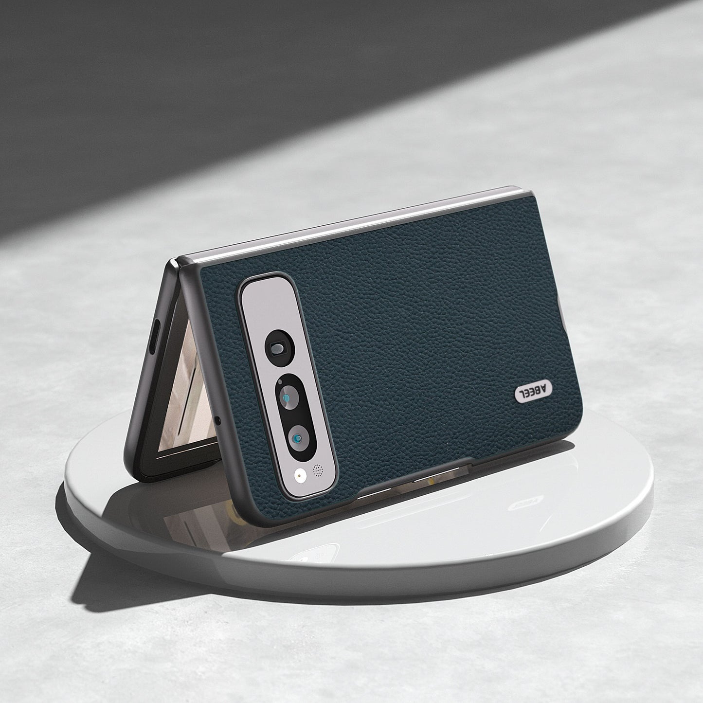 Uniqkart for Google Pixel Fold Cowhide Leather + Hard PC Cover Litchi Texture Folding Protective Phone Case - Green