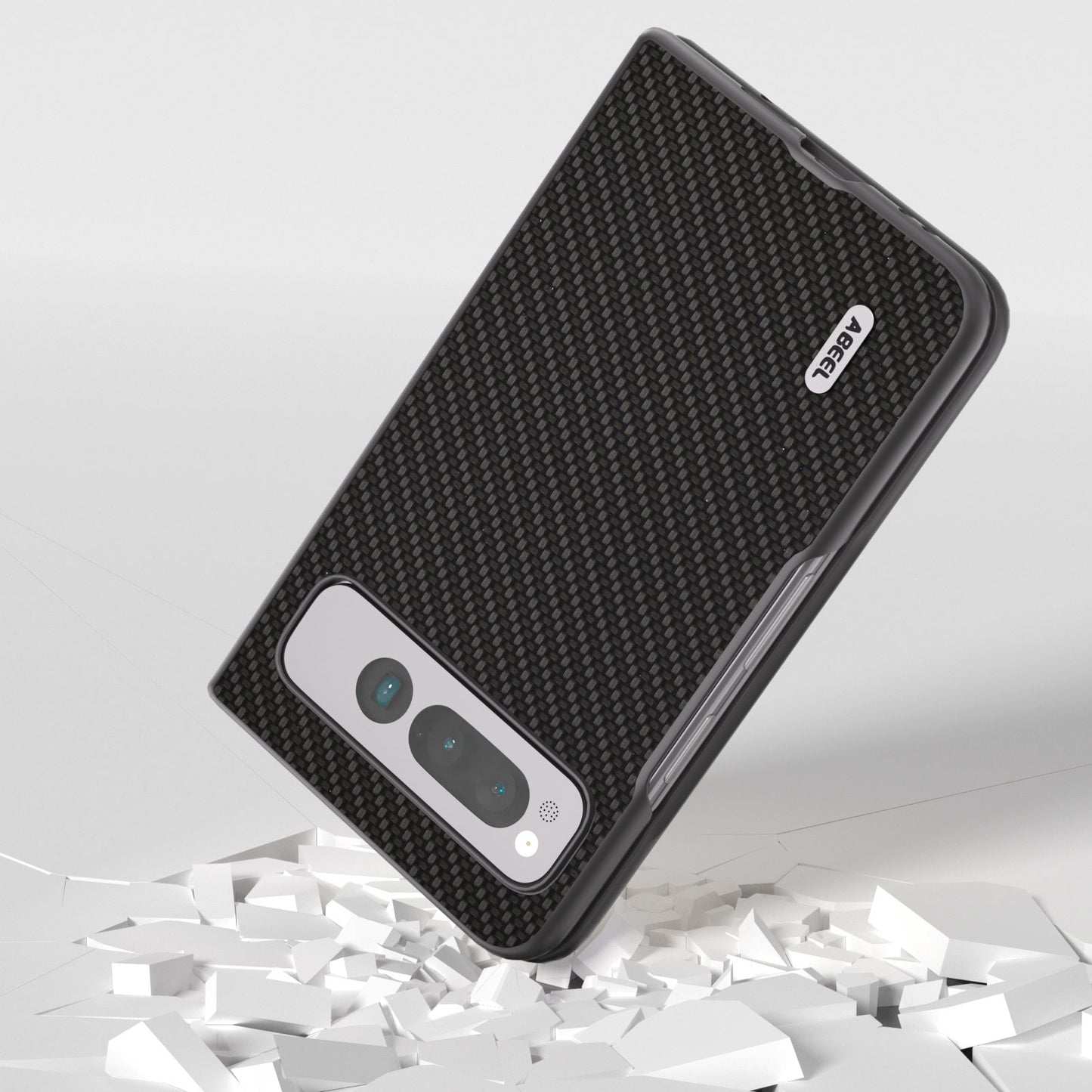 Uniqkart For Google Pixel Fold PU Leather + Hard PC Phone Case Carbon Fiber Texture Folding Shockproof Cover - Black