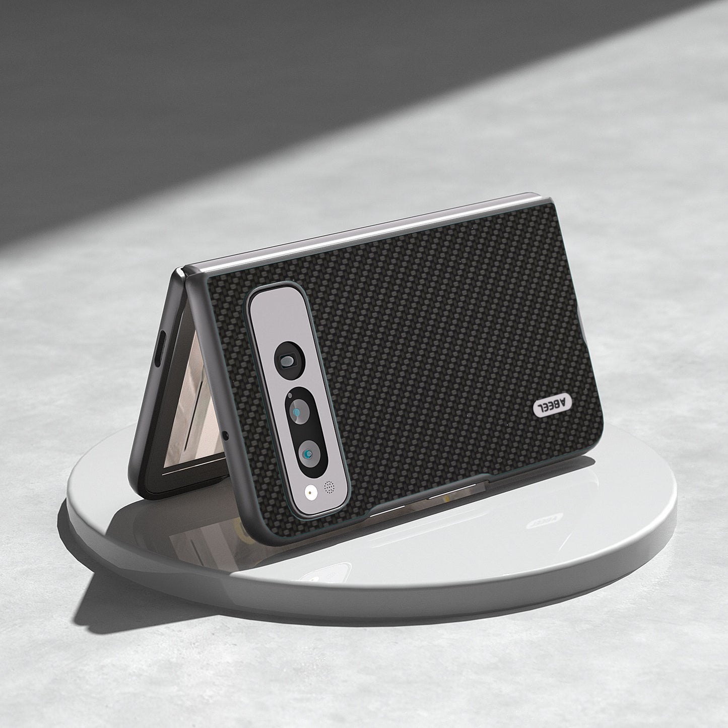 Uniqkart For Google Pixel Fold PU Leather + Hard PC Phone Case Carbon Fiber Texture Folding Shockproof Cover - Black