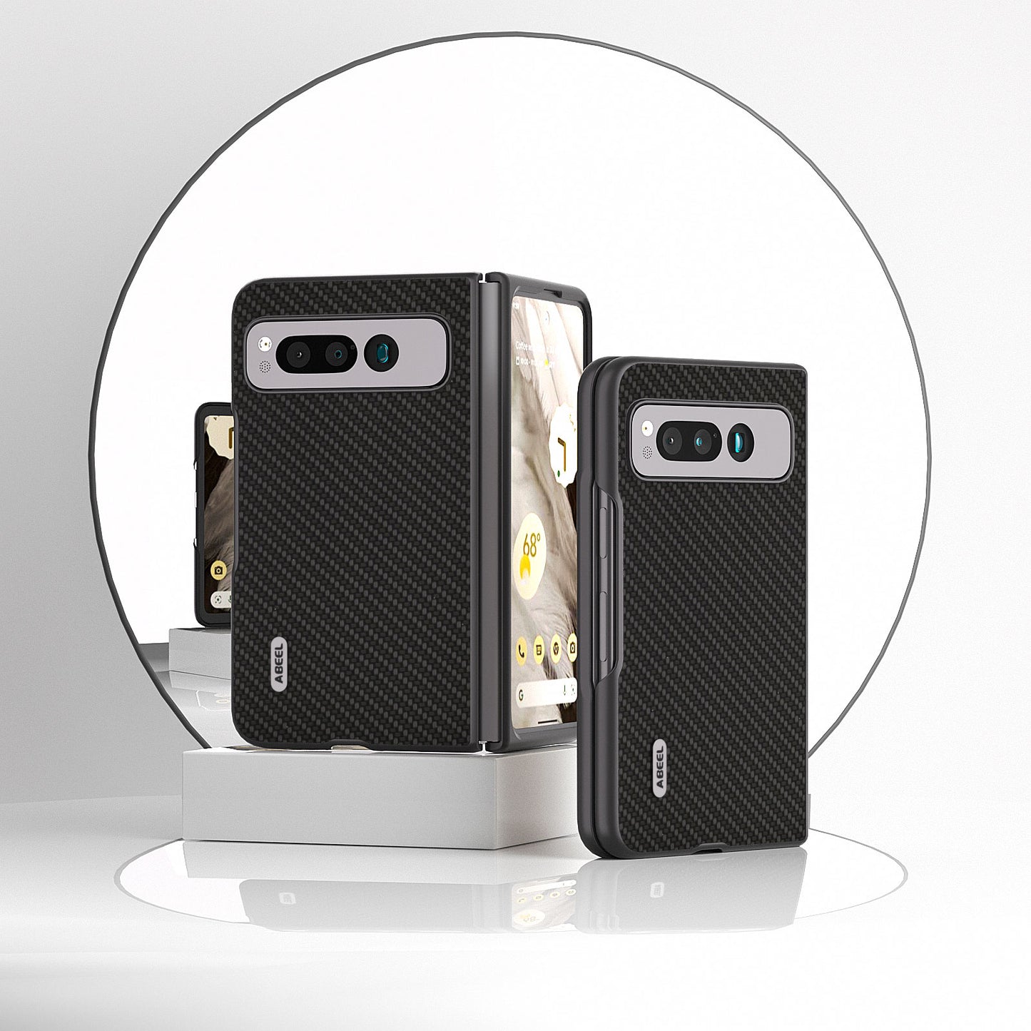 Uniqkart For Google Pixel Fold PU Leather + Hard PC Phone Case Carbon Fiber Texture Folding Shockproof Cover - Black