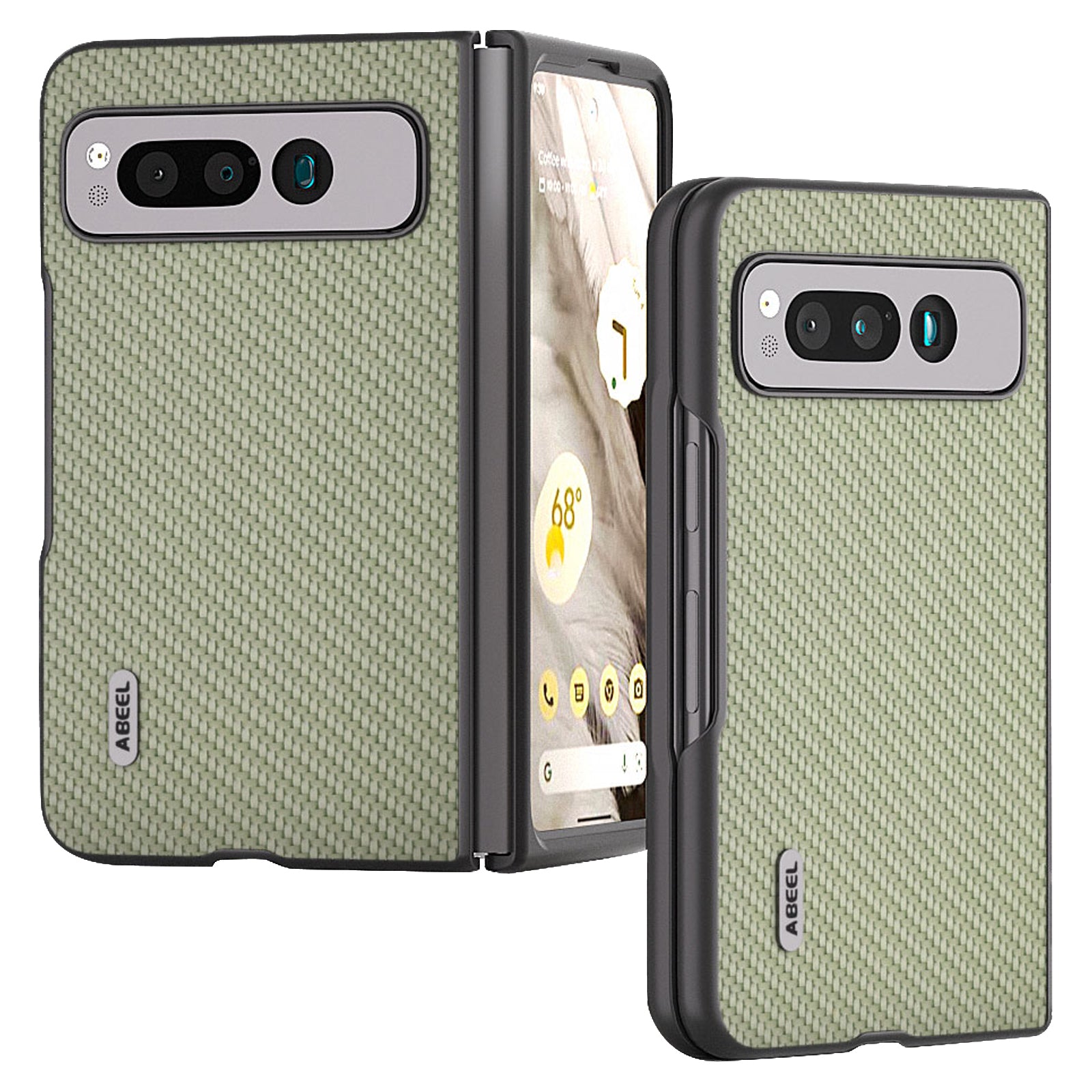Uniqkart For Google Pixel Fold PU Leather + Hard PC Phone Case Carbon Fiber Texture Folding Shockproof Cover - Green