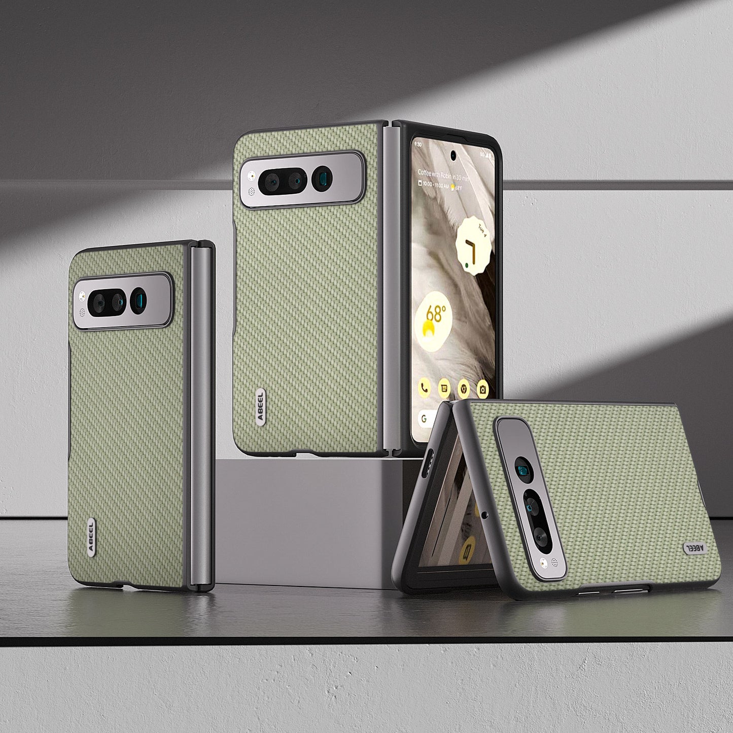 Uniqkart For Google Pixel Fold PU Leather + Hard PC Phone Case Carbon Fiber Texture Folding Shockproof Cover - Green