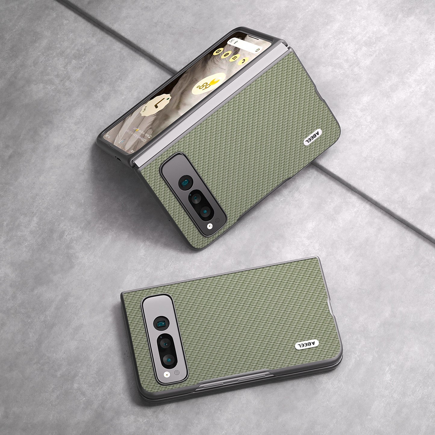 Uniqkart For Google Pixel Fold PU Leather + Hard PC Phone Case Carbon Fiber Texture Folding Shockproof Cover - Green
