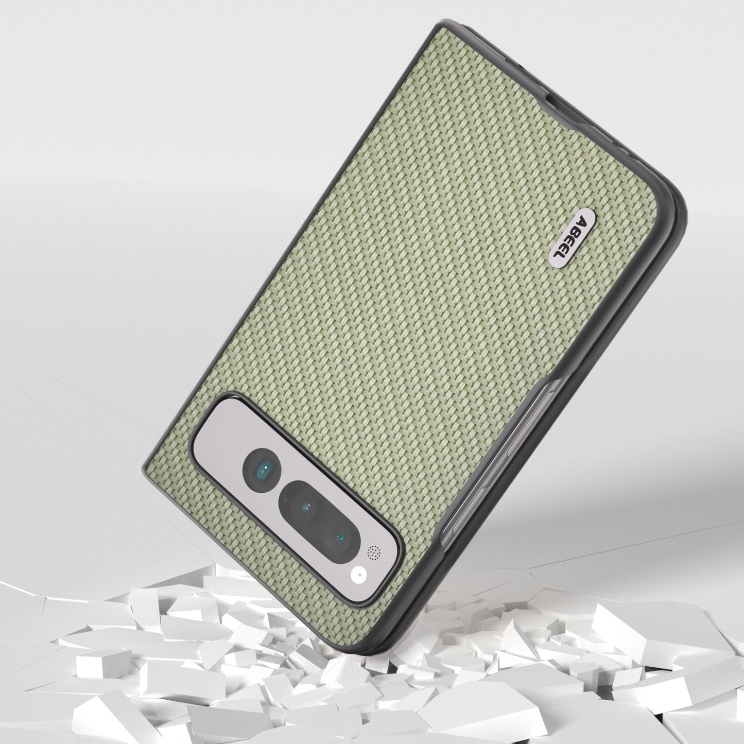 Uniqkart For Google Pixel Fold PU Leather + Hard PC Phone Case Carbon Fiber Texture Folding Shockproof Cover - Green