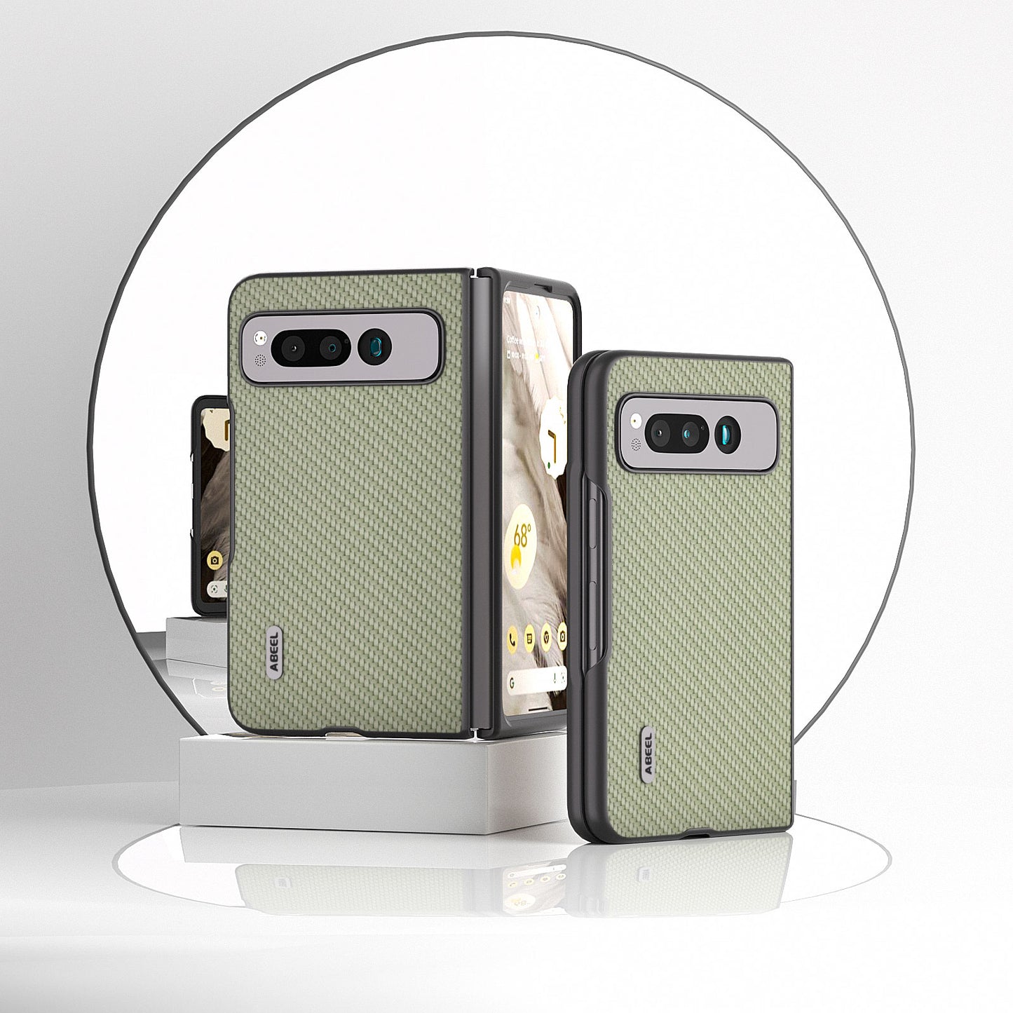 Uniqkart For Google Pixel Fold PU Leather + Hard PC Phone Case Carbon Fiber Texture Folding Shockproof Cover - Green