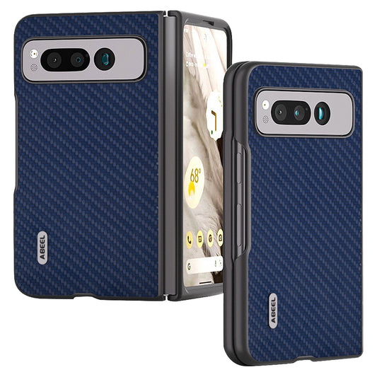 Uniqkart For Google Pixel Fold PU Leather + Hard PC Phone Case Carbon Fiber Texture Folding Shockproof Cover - Blue