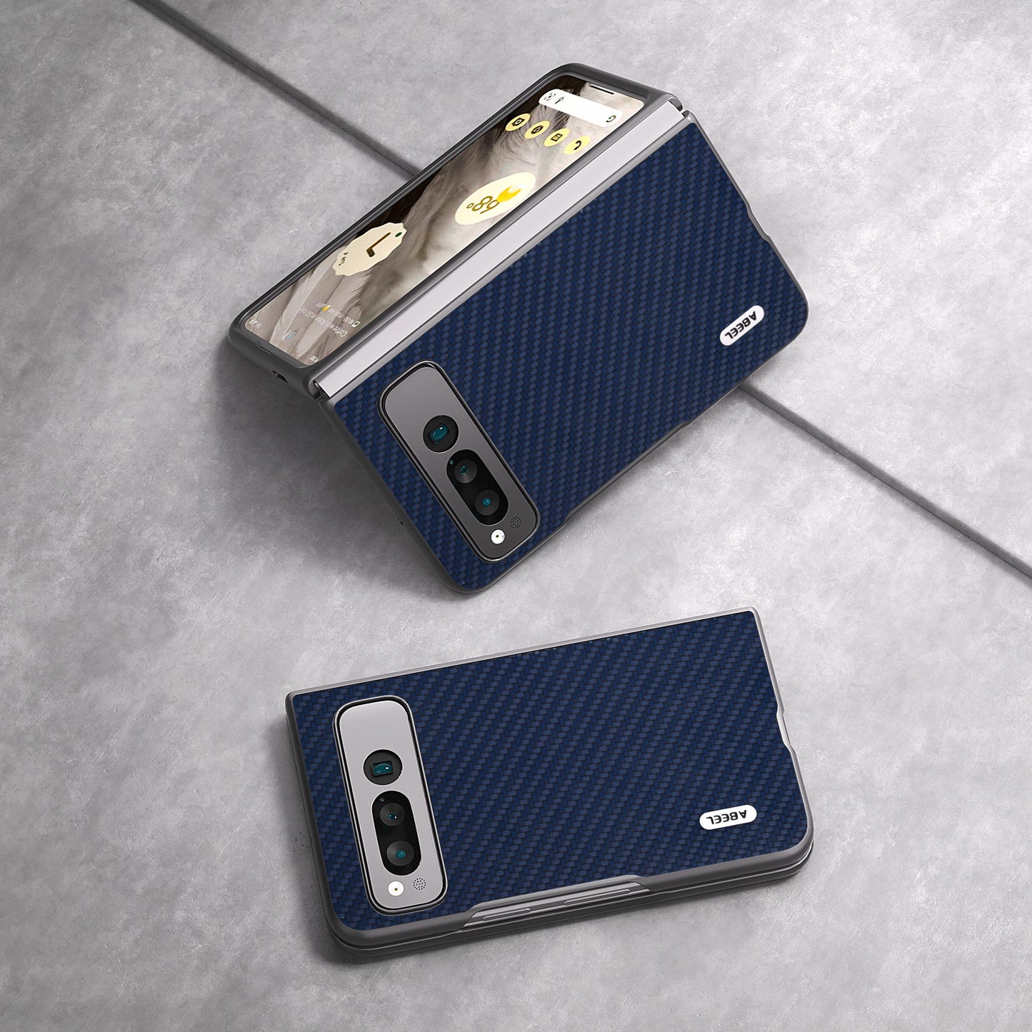 Uniqkart For Google Pixel Fold PU Leather + Hard PC Phone Case Carbon Fiber Texture Folding Shockproof Cover - Blue