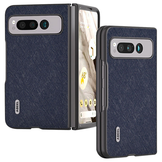 Uniqkart for Google Pixel Fold Cell Phone Case Cowhide Leather + PC Cross Texture Cover - Blue
