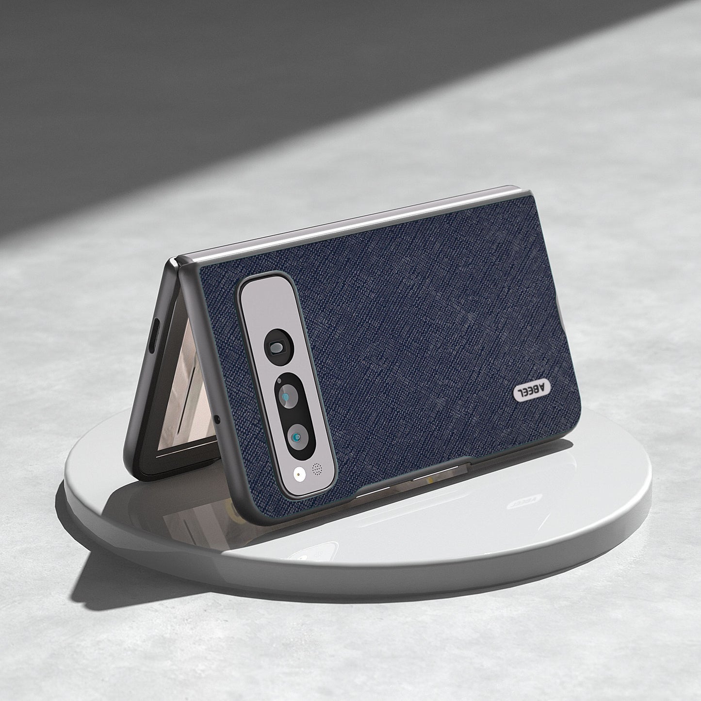 Uniqkart for Google Pixel Fold Cell Phone Case Cowhide Leather + PC Cross Texture Cover - Blue