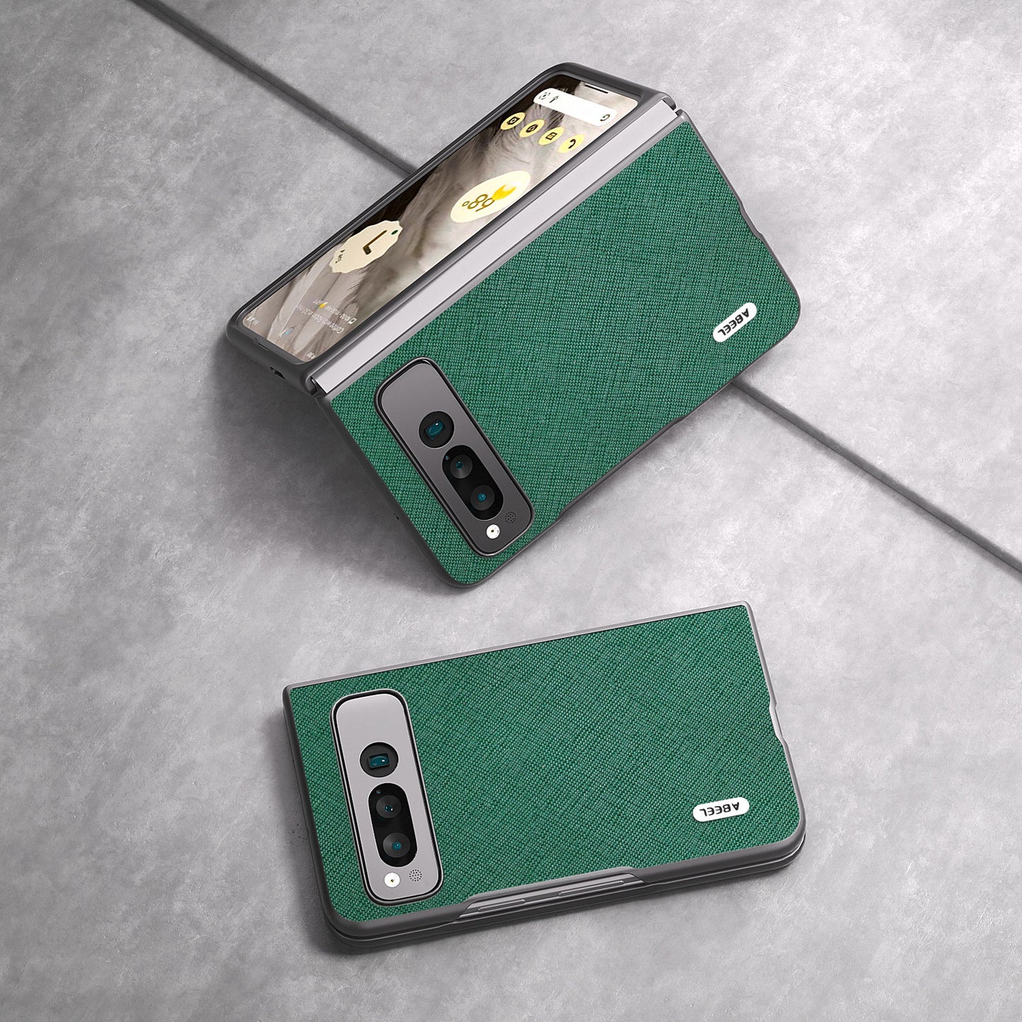 Uniqkart for Google Pixel Fold Cell Phone Case Cowhide Leather + PC Cross Texture Cover - Green