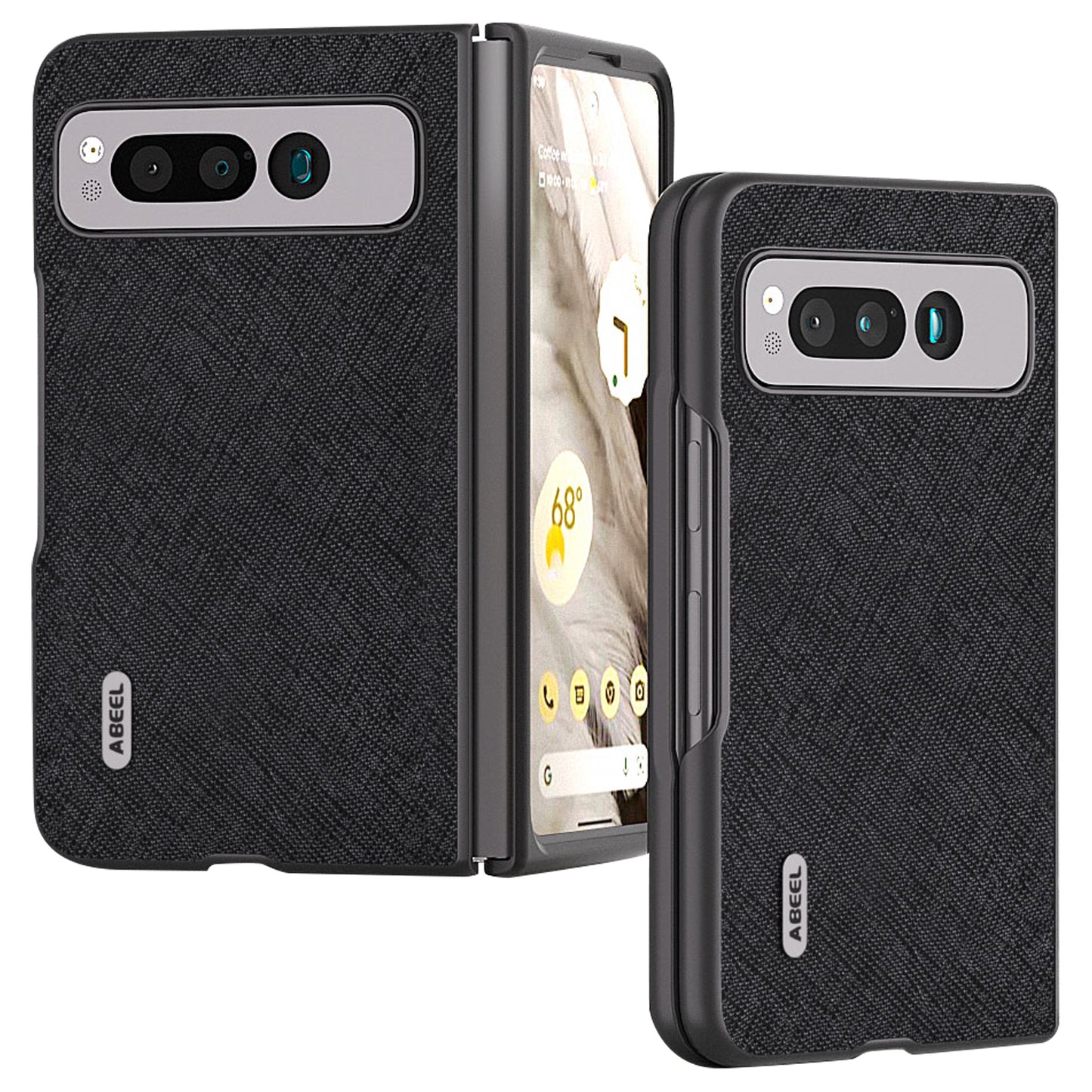 Uniqkart for Google Pixel Fold Cell Phone Case Cowhide Leather + PC Cross Texture Cover - Black