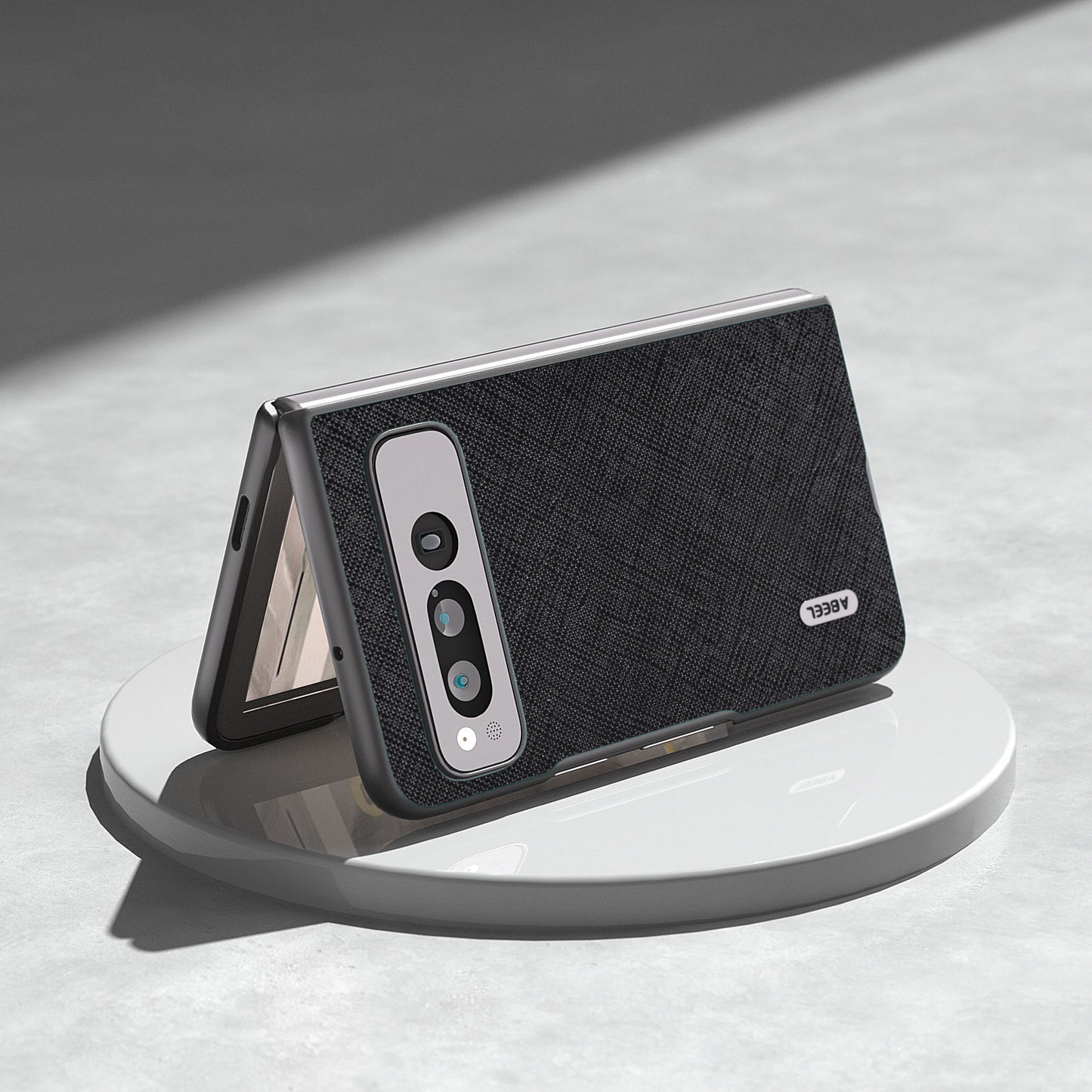 Uniqkart for Google Pixel Fold Cell Phone Case Cowhide Leather + PC Cross Texture Cover - Black