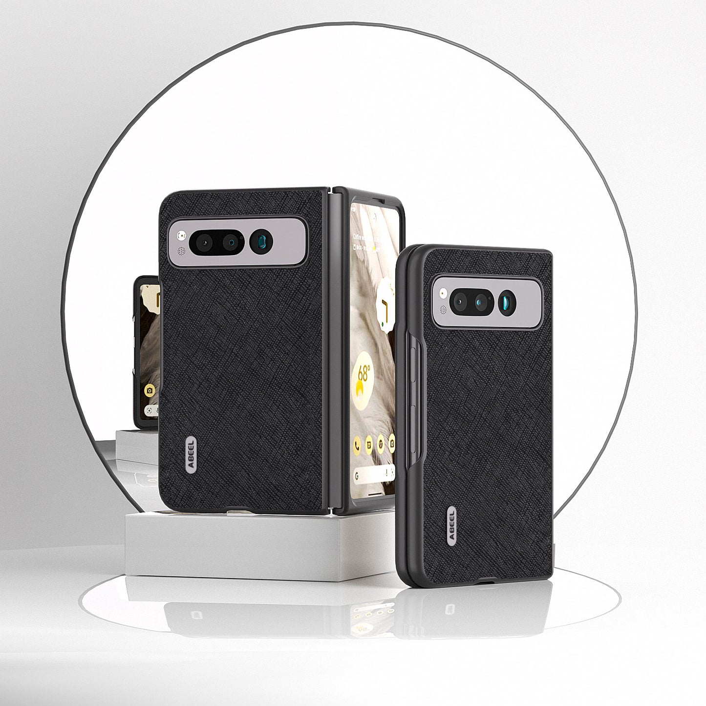 Uniqkart for Google Pixel Fold Cell Phone Case Cowhide Leather + PC Cross Texture Cover - Black