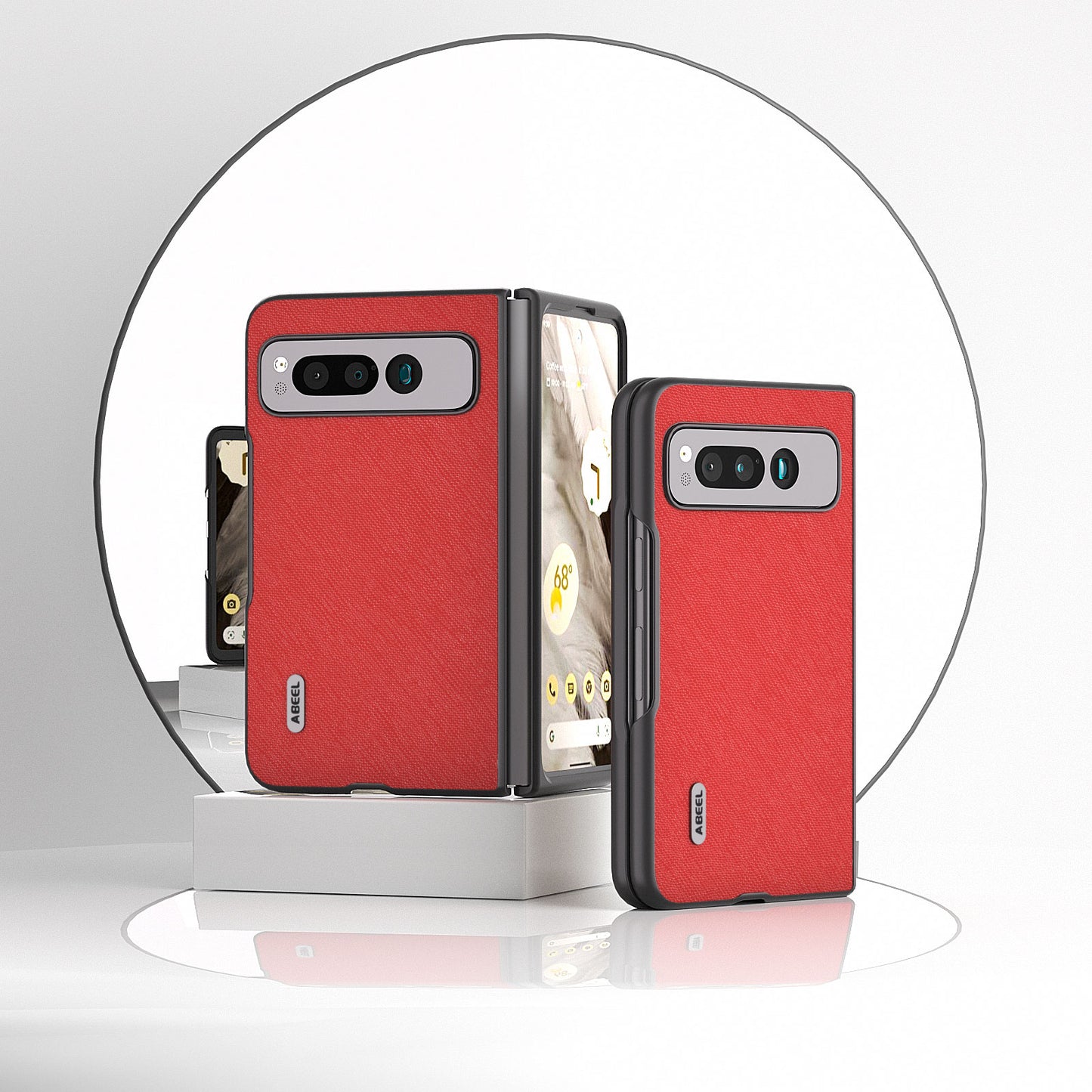 Uniqkart for Google Pixel Fold Cell Phone Case Cowhide Leather + PC Cross Texture Cover - Red