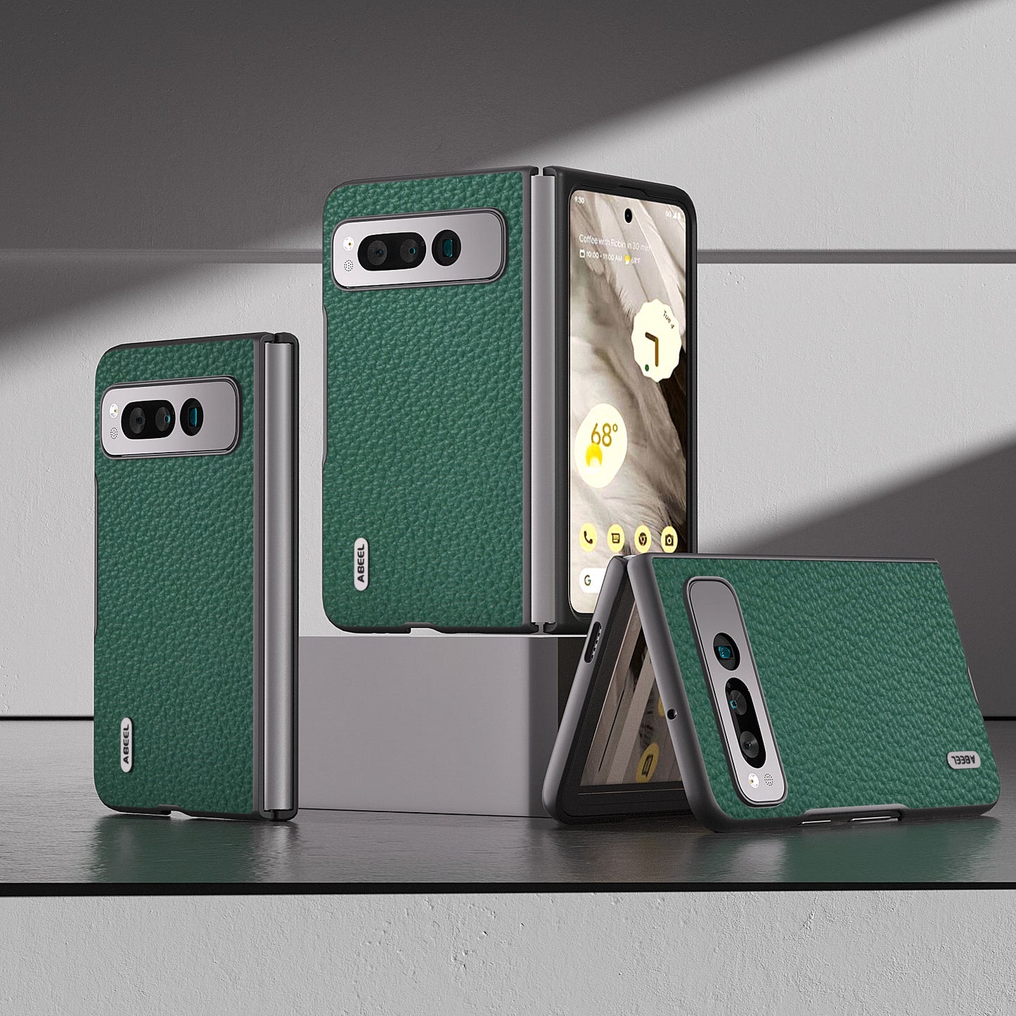 Uniqkart For Google Pixel Fold Litchi Texture Phone Case Cowhide Leather Coated PC Anti-Scratch Cover - Green