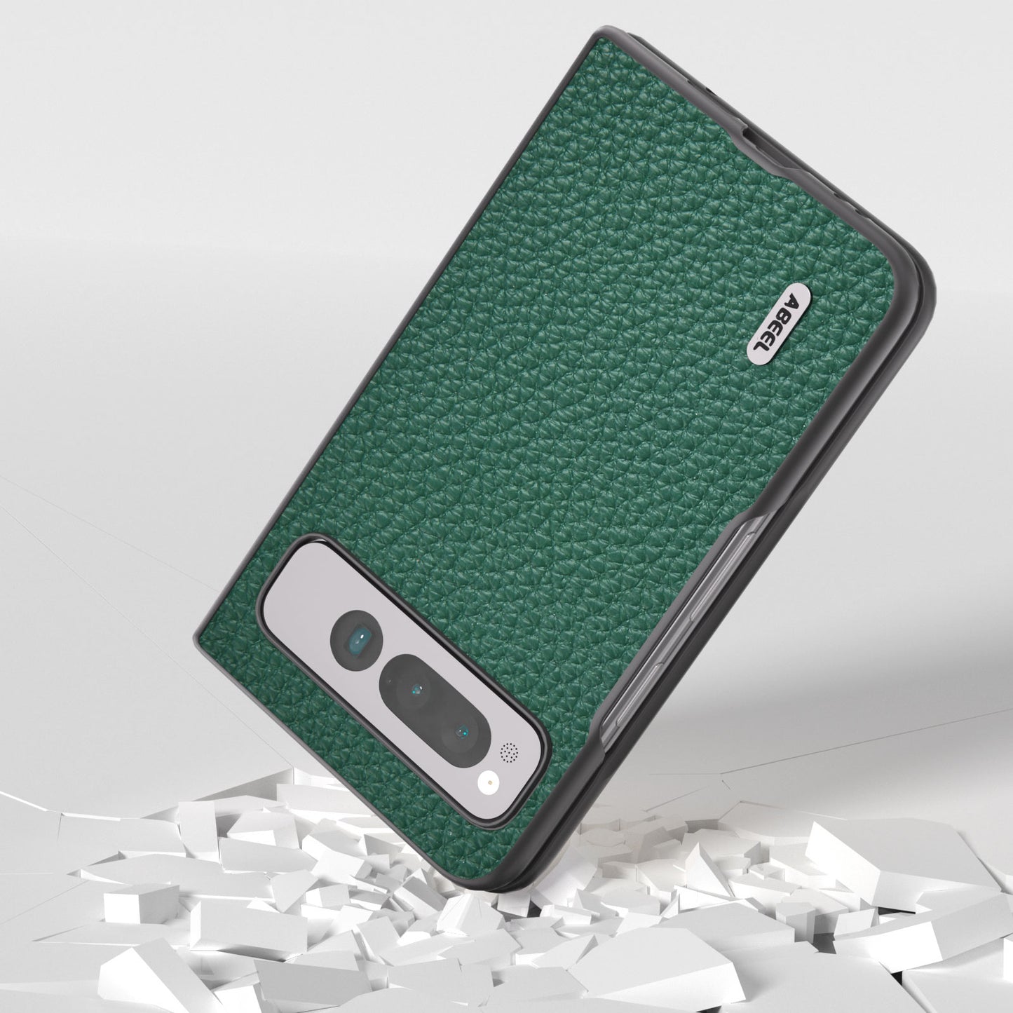 Uniqkart For Google Pixel Fold Litchi Texture Phone Case Cowhide Leather Coated PC Anti-Scratch Cover - Green