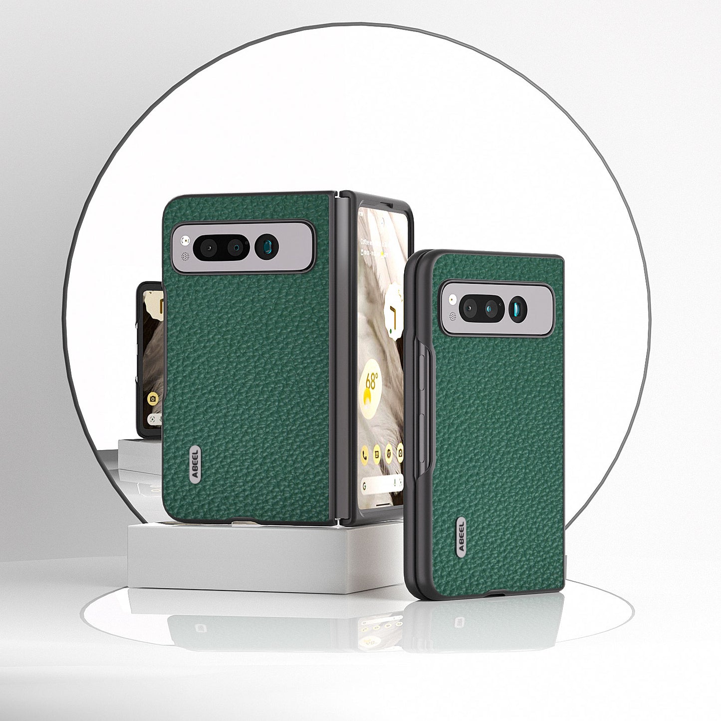 Uniqkart For Google Pixel Fold Litchi Texture Phone Case Cowhide Leather Coated PC Anti-Scratch Cover - Green