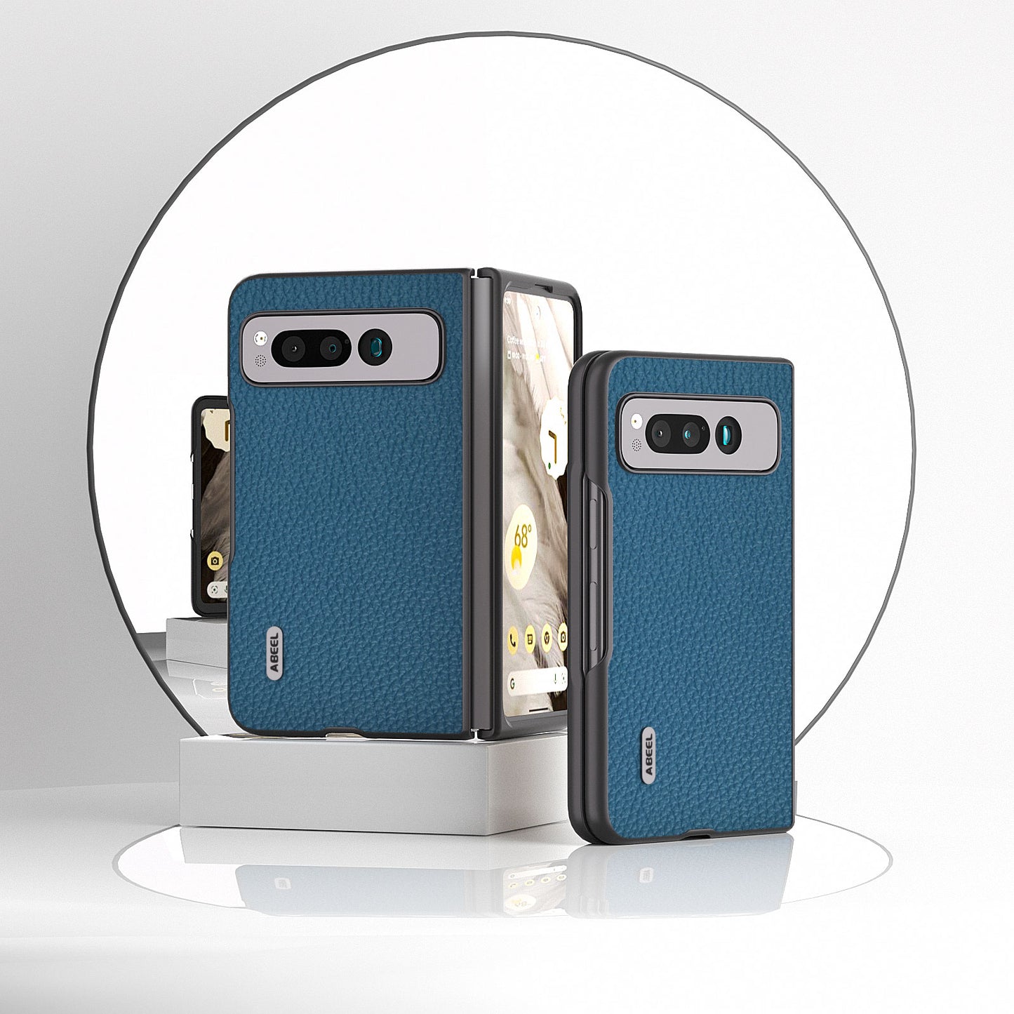 Uniqkart For Google Pixel Fold Litchi Texture Phone Case Cowhide Leather Coated PC Anti-Scratch Cover - Blue