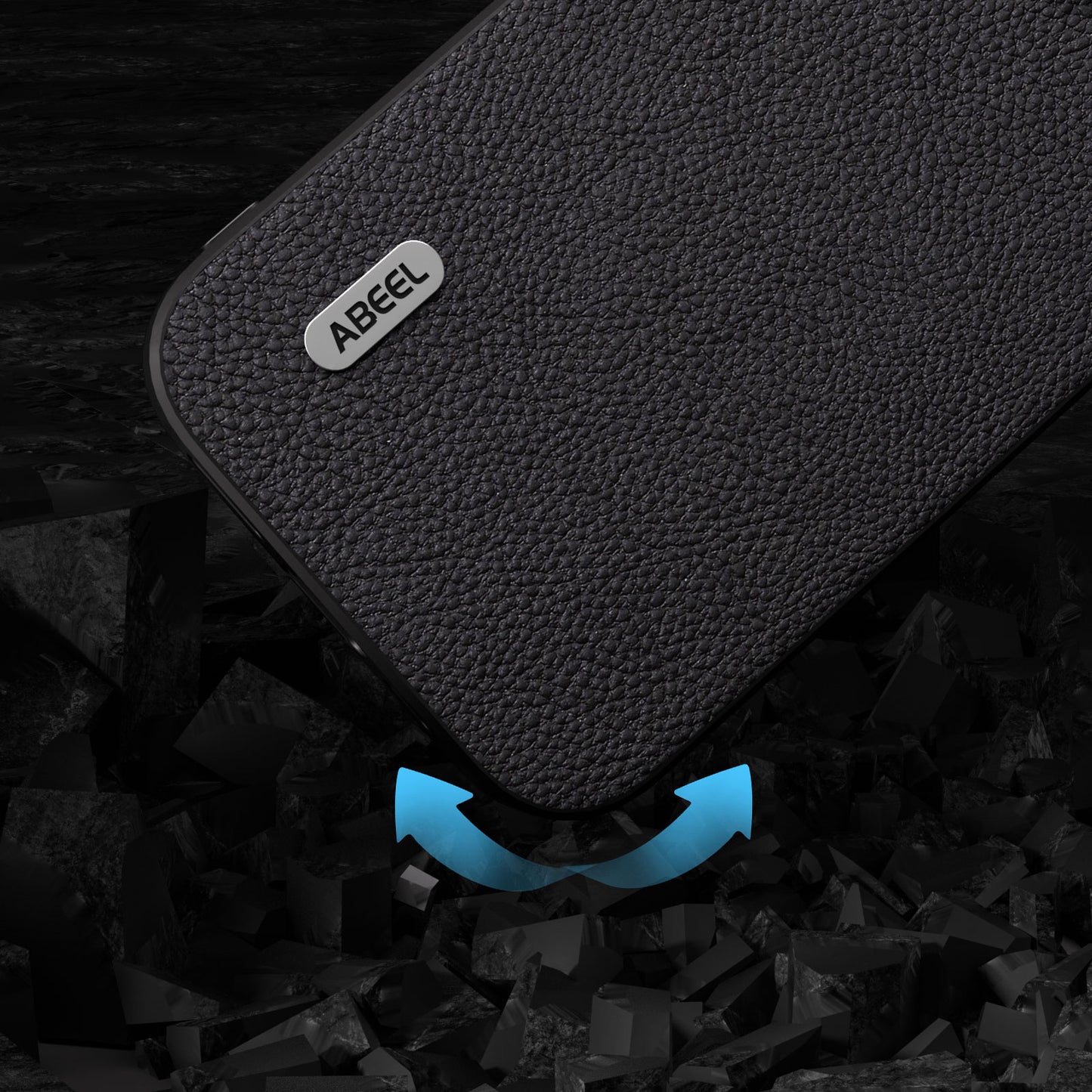 Cowhide Leather Coated PC+TPU Case for iPhone 15 Litchi Texture Shockproof Phone Cover - Black